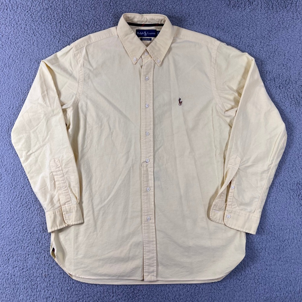 Ralph Lauren Oxford Shirt Mens L Yellow Custom Fit Long Sleeve Button Down Pony